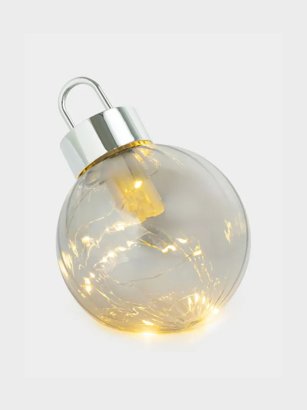 Мүсінше, жарықтандырылған, 12 см, шыны/пластик, сұр, Шырша шары, Silver style, image-0