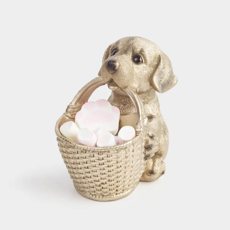 Кәмпит ыдысы, 19х18 см, сабы бар, полирезин, сарғылт-қоңыр, Себеті бар лабрадор, Dog, image-6