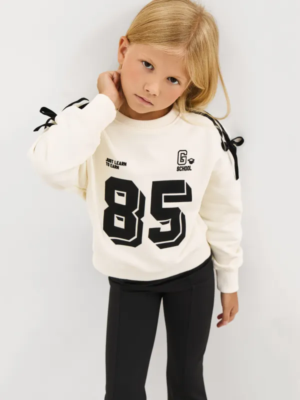 Балалар свитшоты, өлшемі 122 см, қыздарға арналған, бантиктері бар, мақта, сүт түстес, Romana, image-0