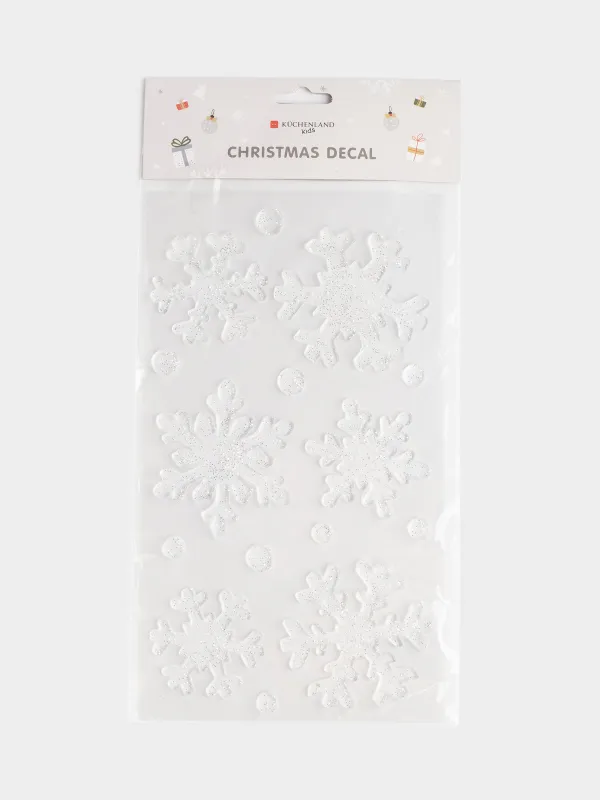 Набор наклеек, 14х25 см, многоразовые, термопластик, Блестящие снежинки, Christmas decal, image-1