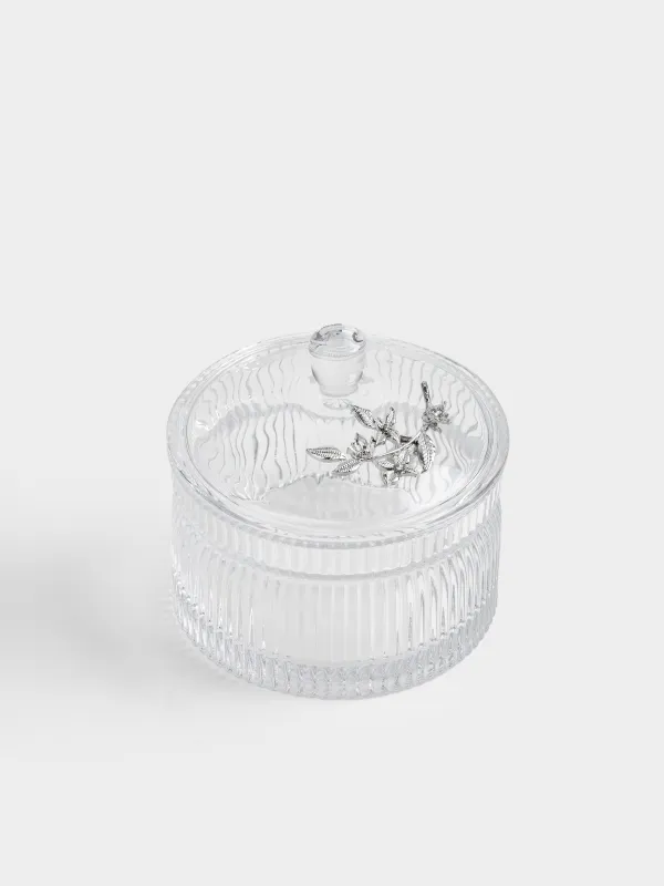 Сақтау ыдысы, 12,5х12 см, 600 мл, шыны Р/металл, Күміс гүлдер, Ribby silver, image-1