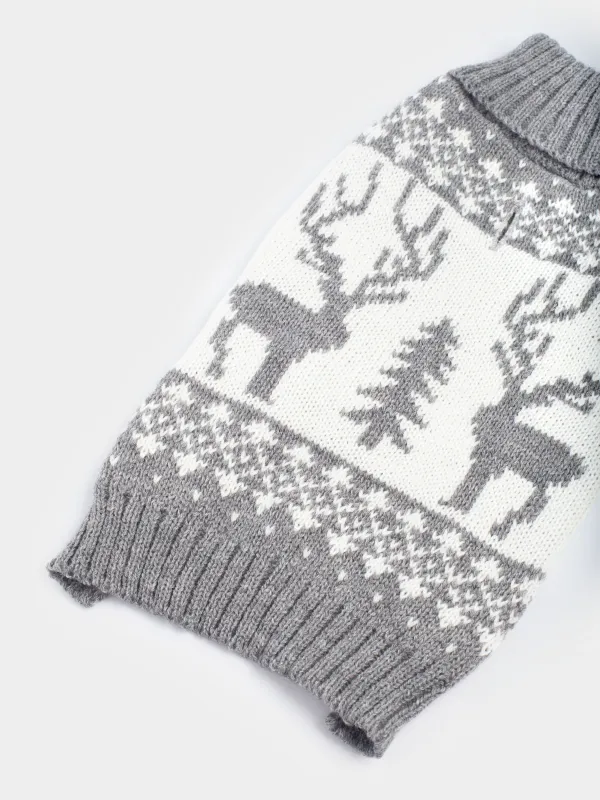 Жануарлар свитері, 38 см, өлшемі M, акрил, сұр-ақ, Бұғы, Fashion pet, image-3