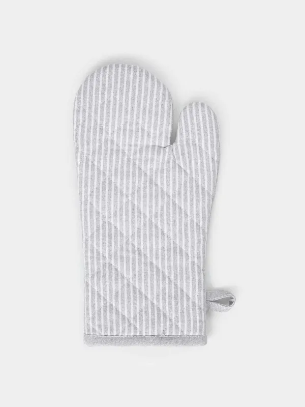 Прихватка-варежка, 17x33 см, хлопок, светло-серая, Полосы, Stripe kitchen, image-0