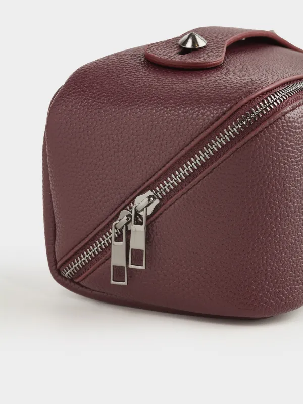 Косметичка, 24х13 см, с ручкой, полиуретан, бордовая, Krast, image-5