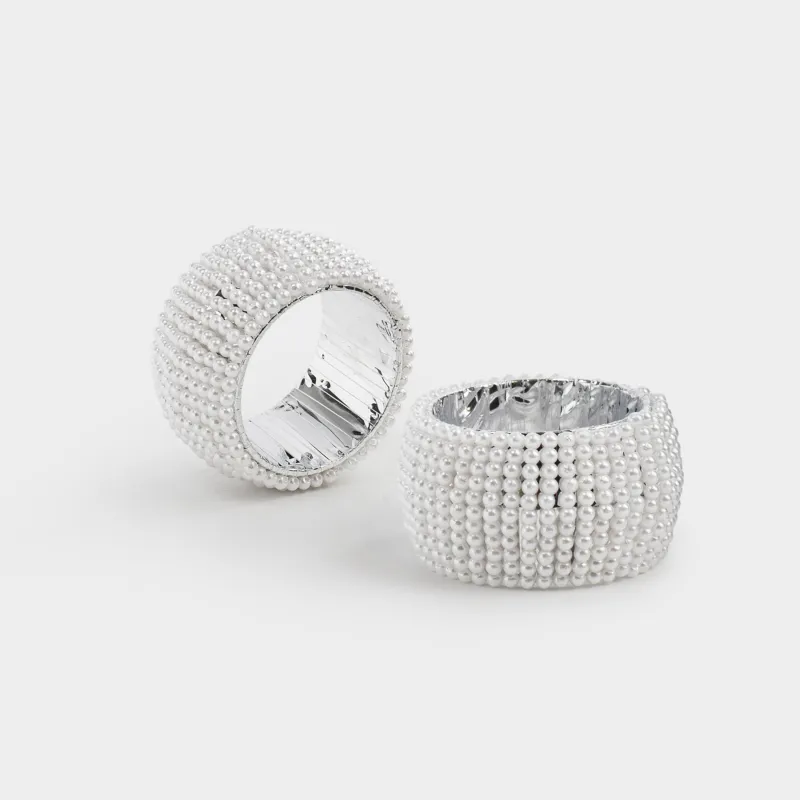 Кольцо для салфеток, 5 см, 2 шт, бисер, круглое, белое, Shiny beads