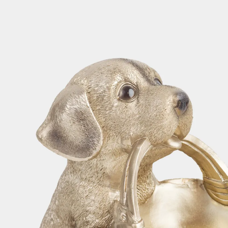 Кәмпит ыдысы, 19х18 см, сабы бар, полирезин, сарғылт-қоңыр, Себеті бар лабрадор, Dog, image-4