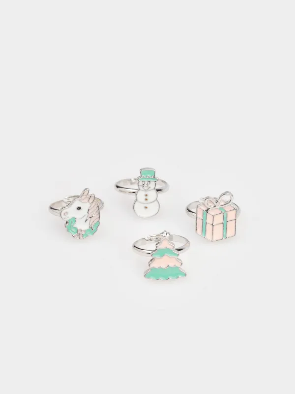 Набор колец, единый размер, 4 шт, детский, металл, Jewelry christmas, image-0