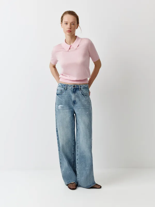 Әйелдер жемпірі, өлшемі L, поло жағасы бар, полиэстер/акрил/нейлон/жүн, қызғылт, Catalina, image-1