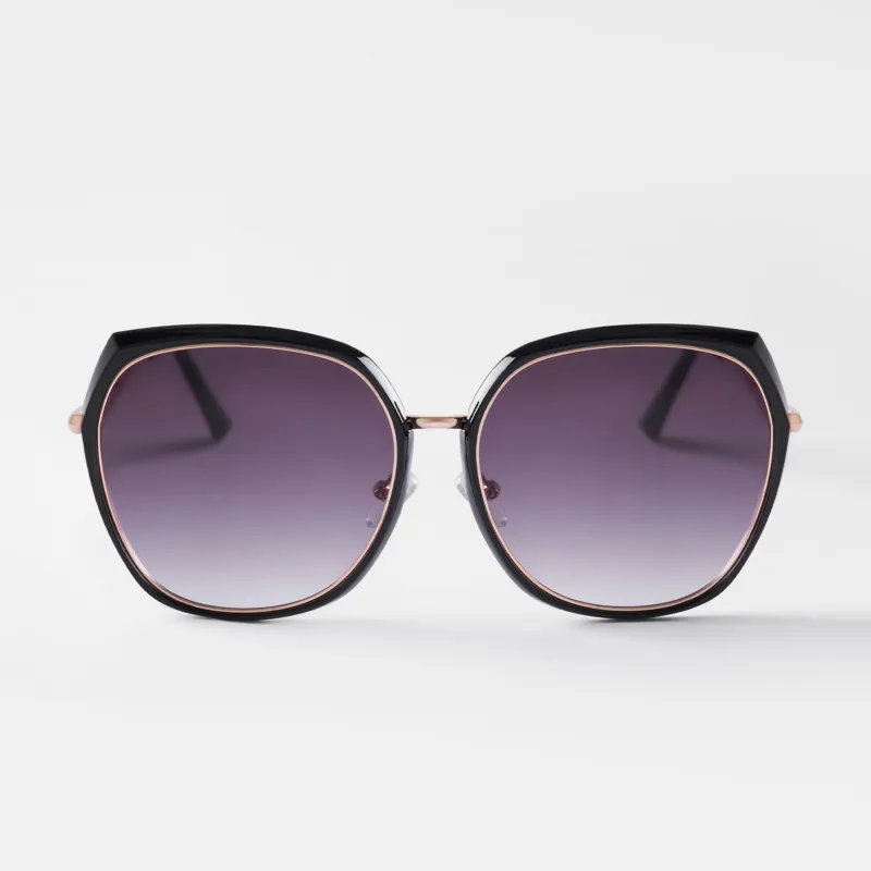 Күннен қорғайтын көзілдірік, пластик / металл, қара, Үлкен, геометриялық