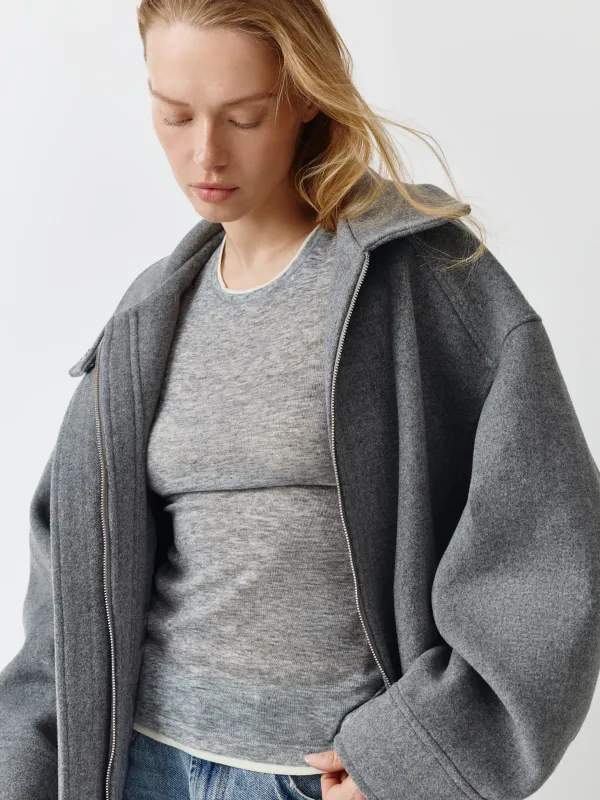 Әйелдер пальтосы, қысқартылған, өлшемі M/L, жүн/полиэстер, сұр, Panella, image-3