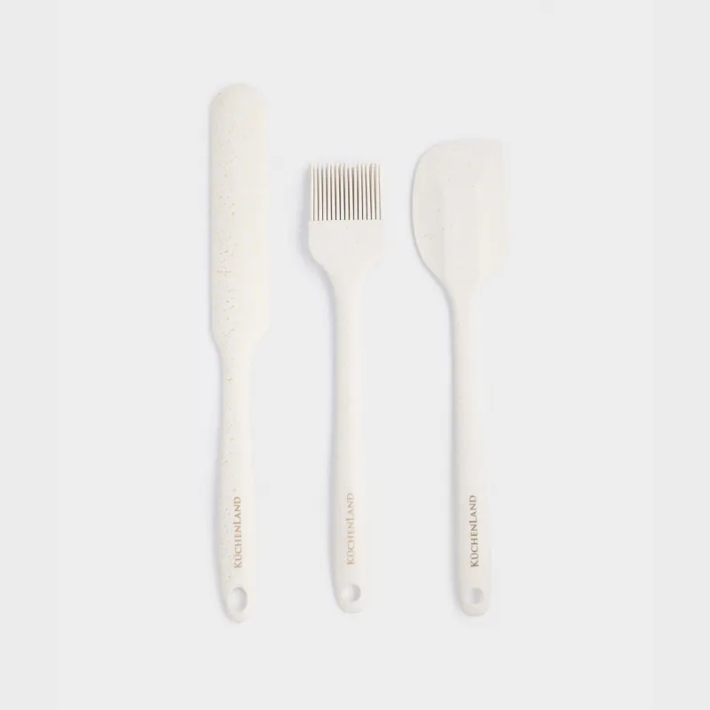 Құймақ пісіруге арналған жинақ, 3 зат, шпатель/щетка, силикон, сүт түсті дақ, Bakery speckled