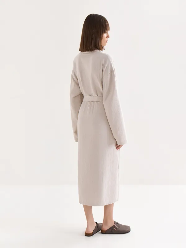 Әйелдер халаты, үйге арналған, өлшемі S-M, ұзын жеңді, мақта, сарғылт-қоңыр, Гүлдер/Бұтақтар, Delania, image-6