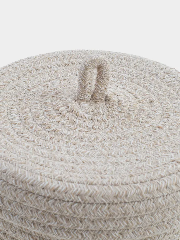 Сақтау себеті, 18х14 см, қақпағы бар, мақта/полиэстер, дөңгелек, сүт түстес, Tote, image-1