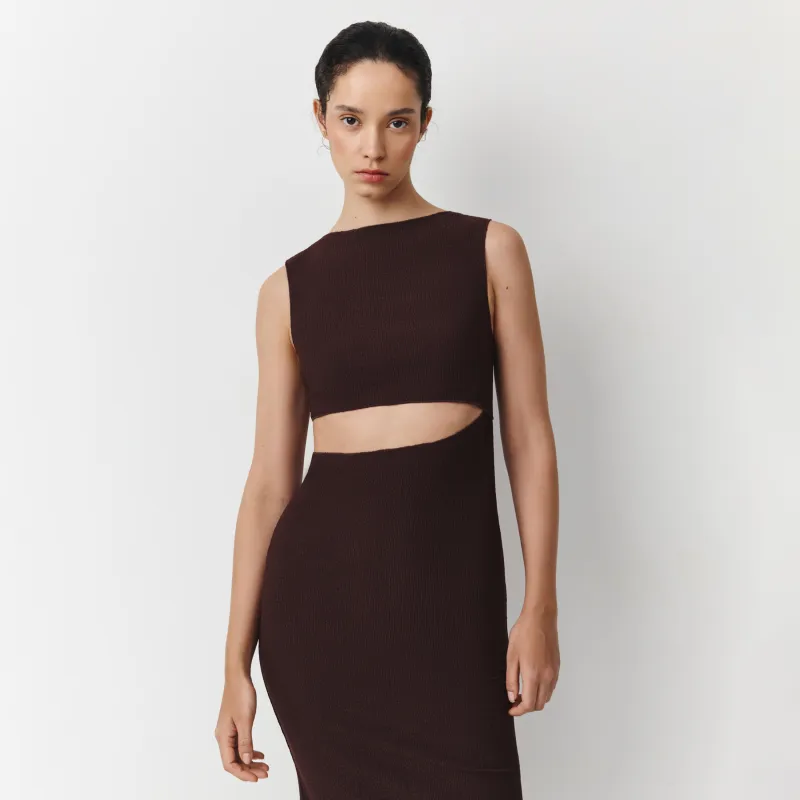 Әйелдер көйлегі, макси, өлшемі L, белінде тілігі бар, полиэстер, қоңыр, Lusiana