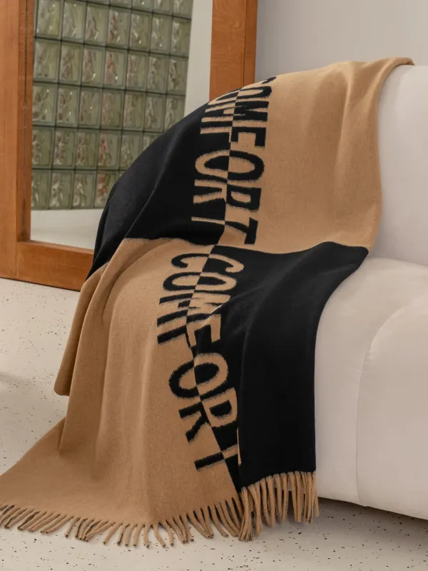 Плед, 130х170 см, с бахромой, полиэстер, бежево-черный, Comfort, Soft home, image-5