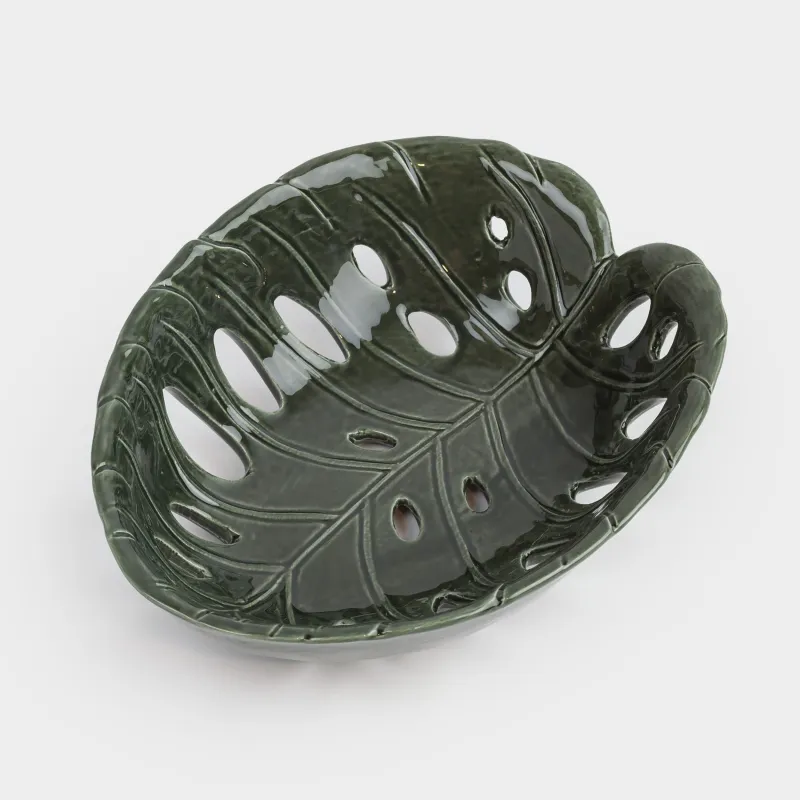 Ваза для фруктов, 24х20 см, керамика, зеленая, Лист монстеры, Tropical