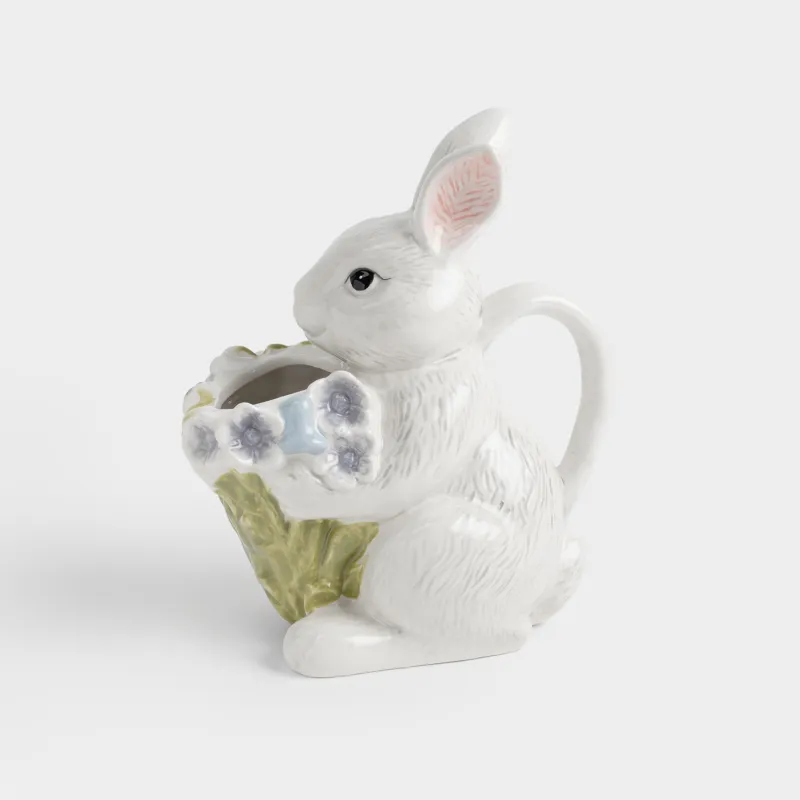 Құмыра, 540 мл, керамика, сұр, Гүл шоғы бар қоян, Easter