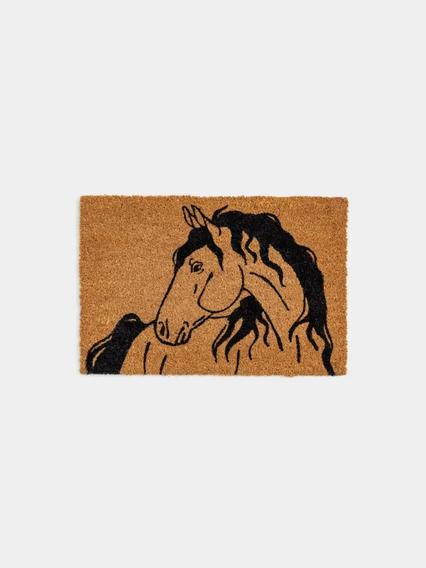 Есік алды кілемшесі, 40х60 см, кокос/ПВХ, тікбұрышты, қоңыр, Жылқы, Home horse, image-0