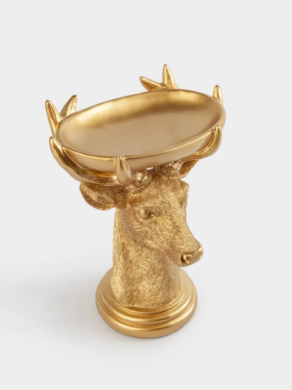Блюдо декоративное, 22 см, Олень с подносом, Deer gold, image-3