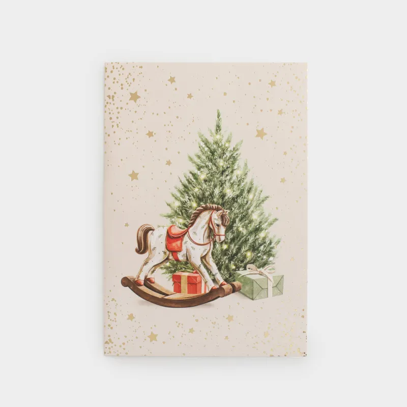 Сыйлық ашықхаты, 12х17 см, қағаз, ақ, Шыршасы бар жылқы, Christmas horse