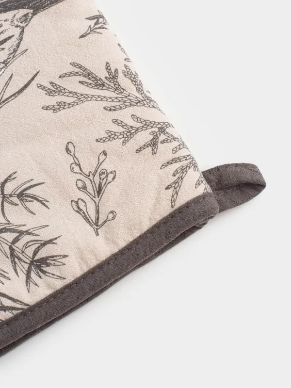 Прихватка-варежка, 18x30 см, хлопок, серо-бежевая, Снегири на ветках, Bullfinchs, image-4