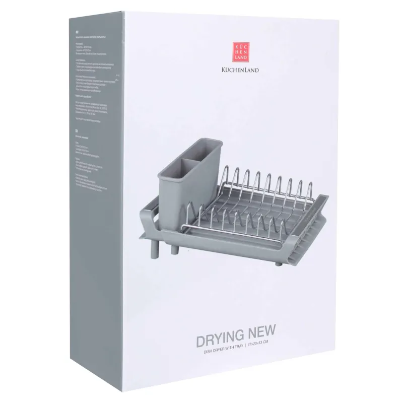 Сушилка для посуды, 28/47х20 см, с раздвижным поддоном, сталь/пластик, серая, Drying new, image-7