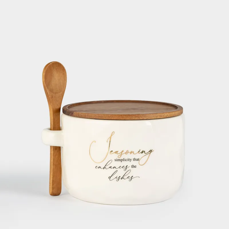 Емкость для специй, 12x9 см, 550 мл, с ложкой, керамика D/дерево, Мятый эффект, Crumple kitchen
