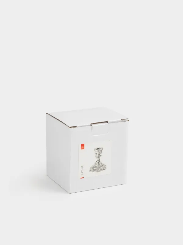 Шам ұстағыш, 9 см, жіңішке шамға арналған, аяқты, шыны, күміс, Patina, image-4