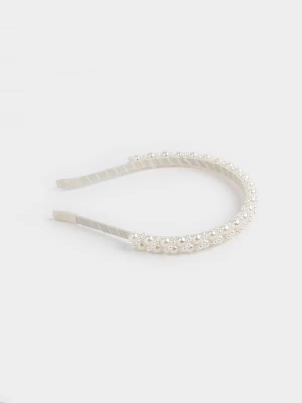 Ободок для волос, 13х16 см, пластик/металл, молочный, Бусины, Hairstyle, image-3