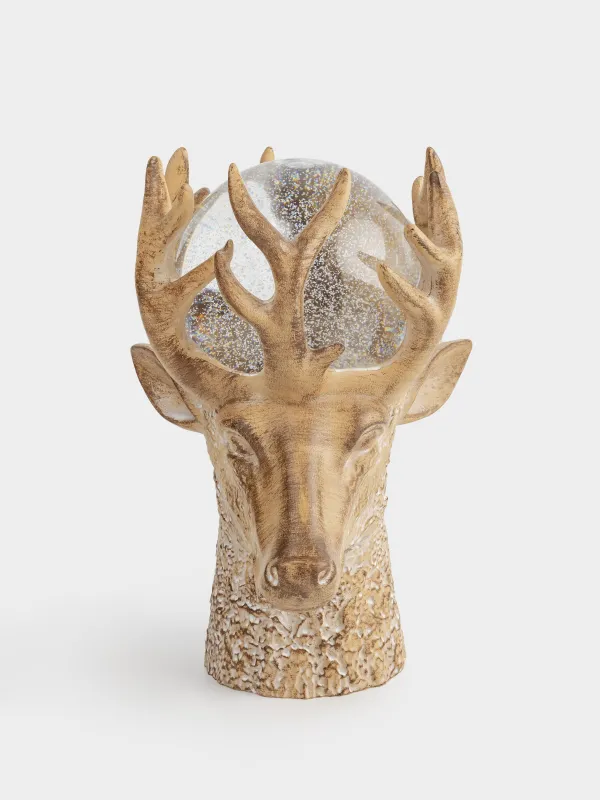 Қар шамы, 25 см, жарықтандырылған, пластик, қоңыр, Бұғы мүйізіндегі шар, Deer, image-0