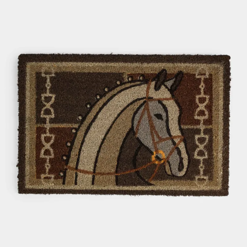 Есік алды төсеніші, 40х60 см, кокос/ПВХ, сұр, Жылқы, Home horse
