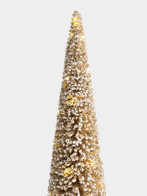 Жасанды шырша, 1,2 м, жарықтандырылған, құмырада, пластик/ағаш, шампан, Frosty sparks, image-1