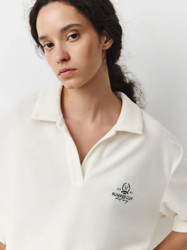 Әйелдер жейдесі, үйге арналған, өлшемі XS, поло жағасы бар, мақта/полиэстер К, сүт түстес, Pegina, image-2