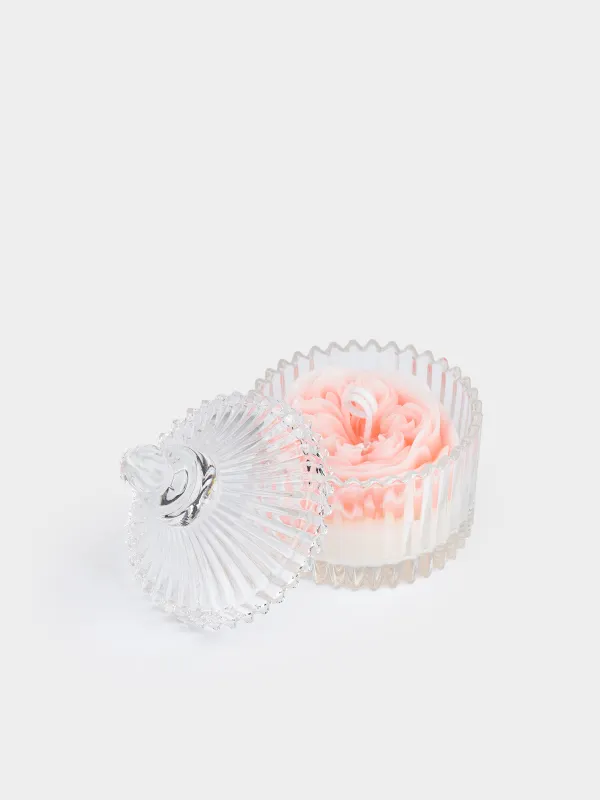 Свеча ароматическая, 6х9 см, в подсвечнике, с крышкой, стекло, Blue Bell, Роза, Rose, image-1