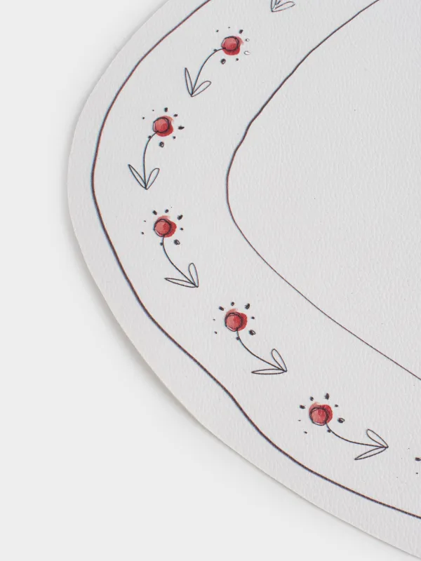 Салфетка под приборы, 32x44 см, ПВХ, фигурная, белая, Желтые цветы, Rock print, image-4