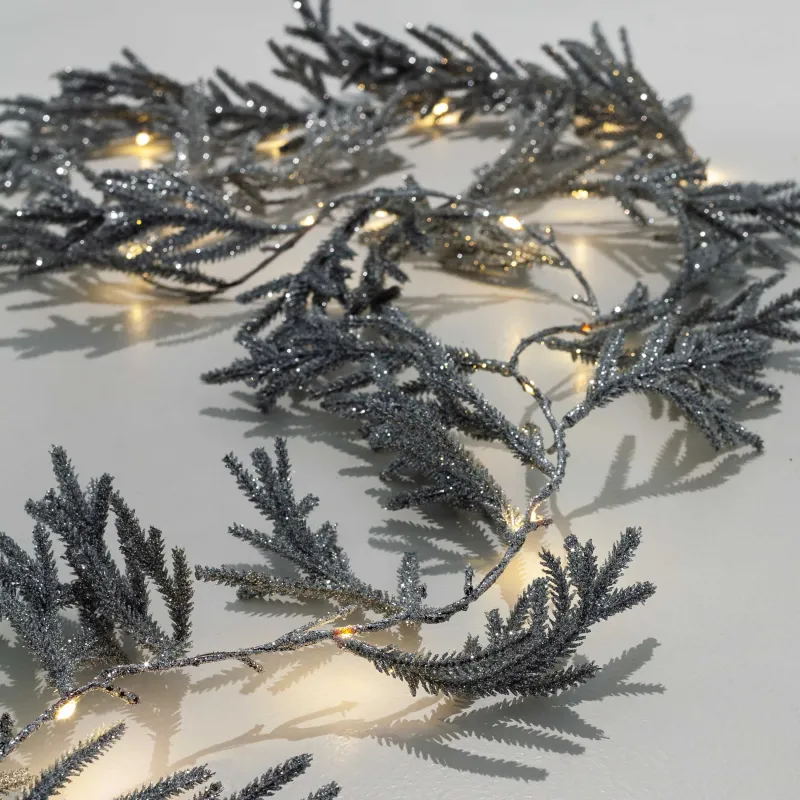 Ветка-гирлянда декоративная, 2 м, с подсветкой, пластик, серебристая, Хвоя, Sparkle decor, image-6