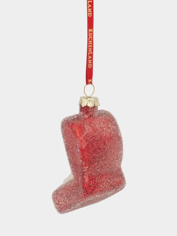 Шырша ойыншығы, 5х7 см, шыны, жылтырақтары бар, қызыл, Сақинасы бар қорап, Figure christmas, image-2