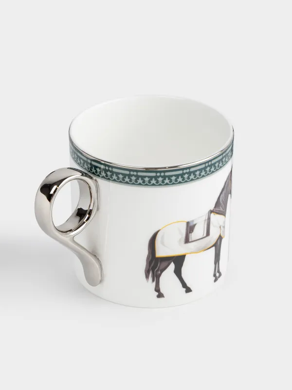 Кружка, 370 мл, фарфор F, бело-зеленая, с серебристым кантом, Конь, Breton horse, image-1