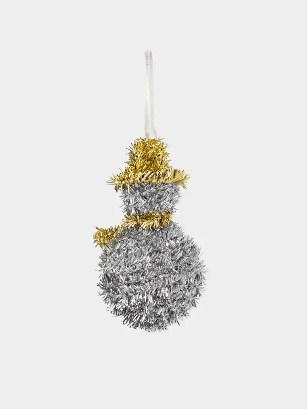 Шырша ойыншығы, 16 см, шырша жылтырағы/пластик, күміс, Қалпақ киген аққала, Tinsel christmas, image-2