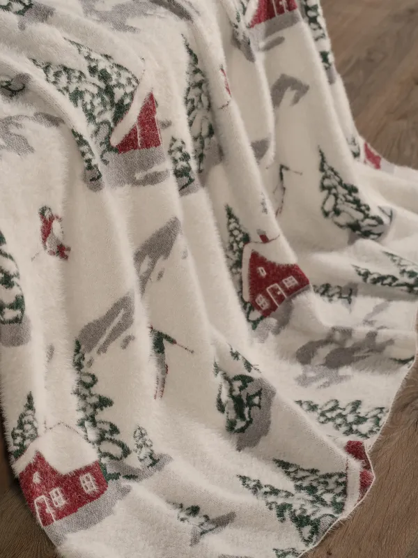 Плед, 130х170 см, хлопок/нейлон, молочно-красный, Лыжники и дома, Morne, image-2