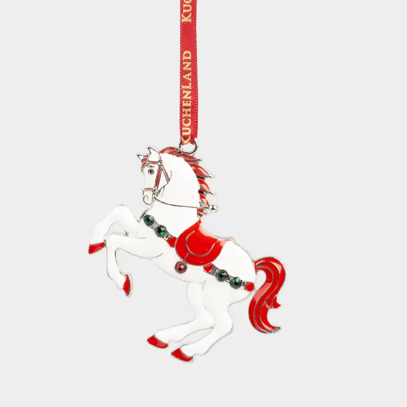 Шырша ойыншығы, 4 см, металл, күміс және қызыл, Страздары бар жылқы, Figure horse