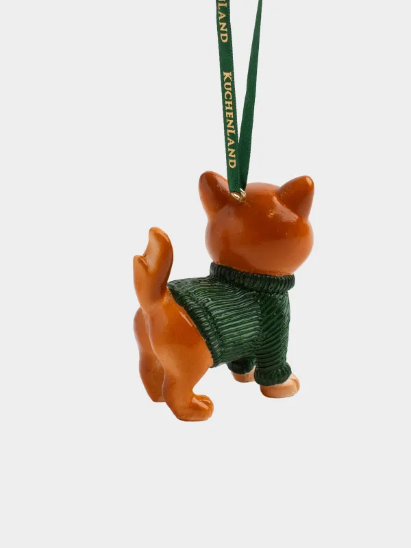 Шырша ойыншығы, 8 см, полирезин, қоңыр-жасыл, Свитер киген мысық, Figure christmas, image-1