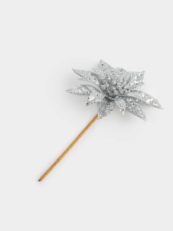 Сәндік әшекей, 13 см, пластик, күміс, Пуансеттия, Flower decor, image-1