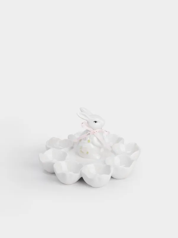 Пасха ыдысы, 18х12 см, 8 бөлім, керамика, сүт түстес, Гүлдер арасындағы қоян, Flora Easter, image-1