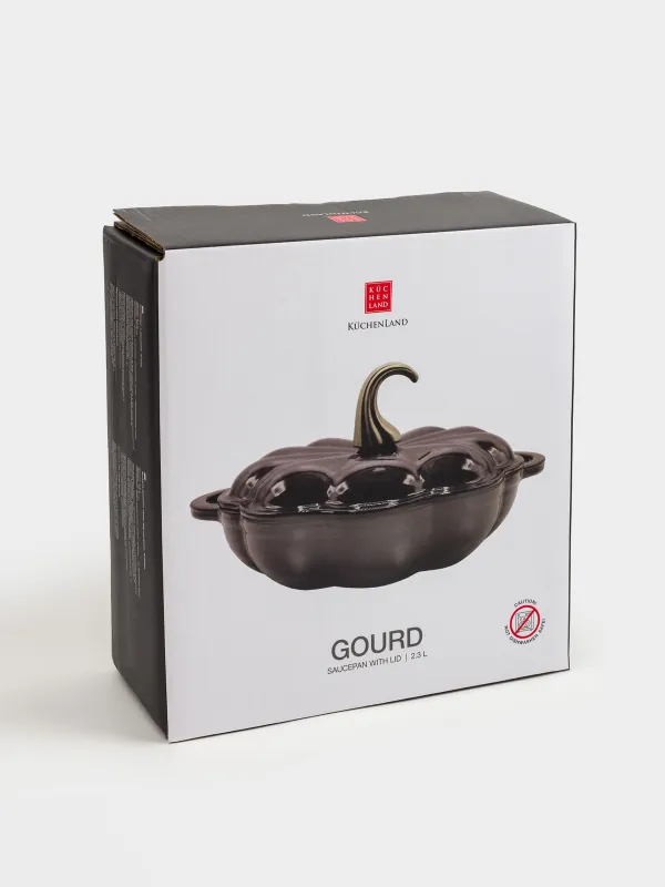 Сотейник, 26 см, 2,3 л, қақпағы бар, шойын, қоңыр, Асқабақ, асқабақ, image-6