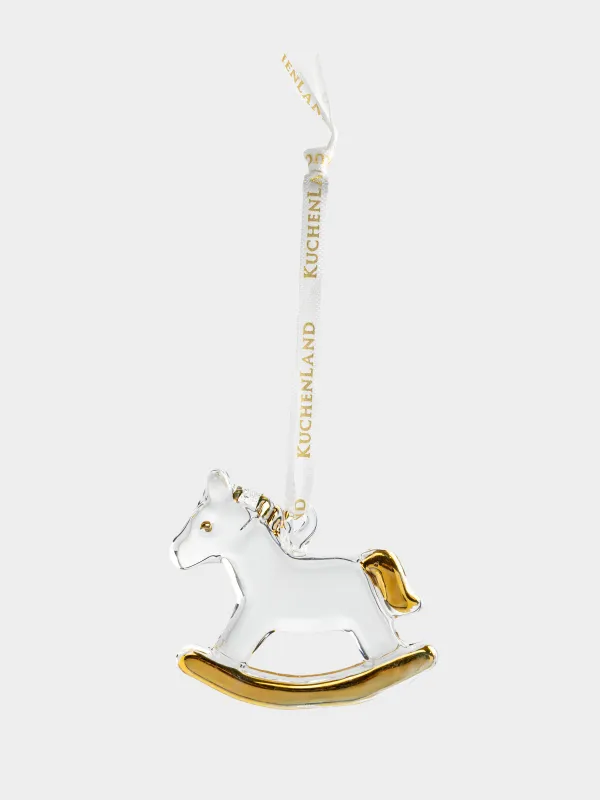 Игрушка елочная, 5 см, стекло, золотистая, Лошадка-качалка, Figure horse, image-1