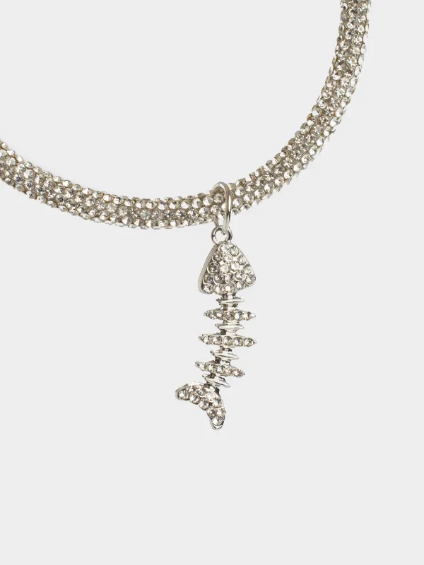 Ошейник для животных, 27 см, декоративный, металл/стразы, серебристый, Рыбка, Crystal pet, image-3