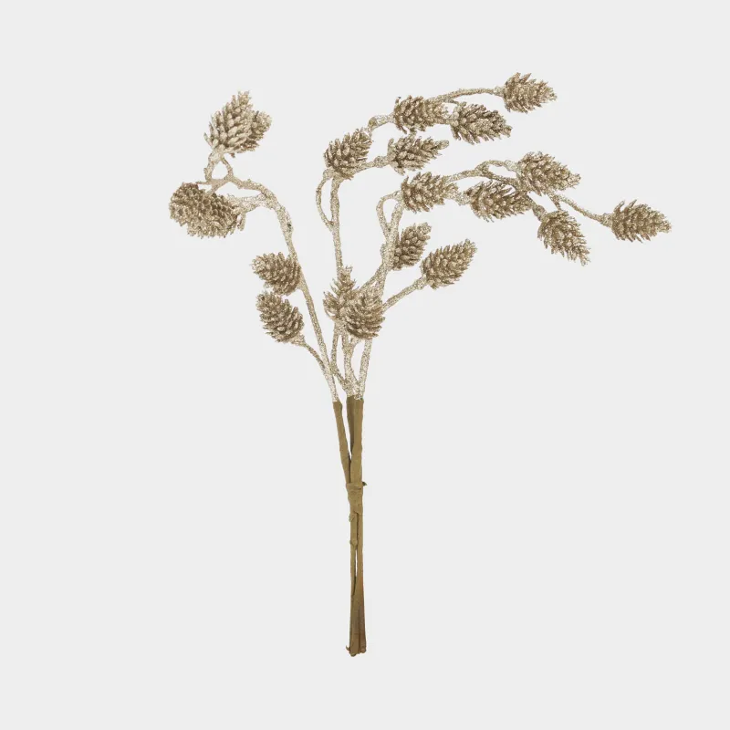 Сәндік бұтақ, 34 см, пластик/қағаз, Алтын түсті шырша бүршіктері, Conifer delice