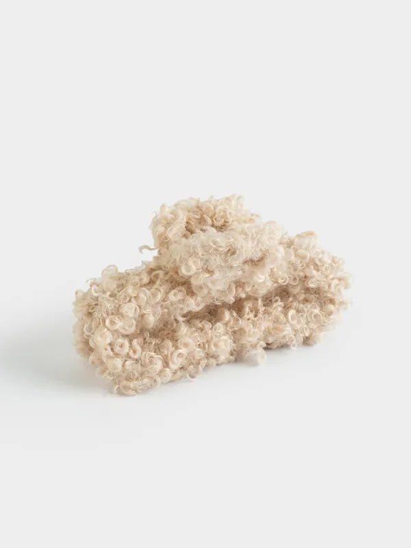 Заколка для волос, 13 см, искусственный мех, бежевая, Крабик, Plush, image-0