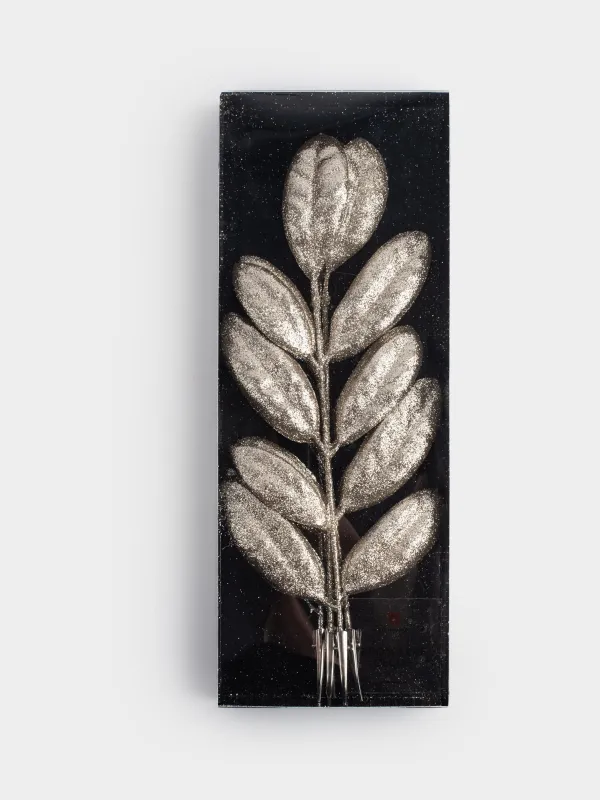 Сәндік бұтақ, 30 см, 6 дана, қыстырғышта, пластик/металл, шампан, Жапырақтар, Broadleaf decor, image-4